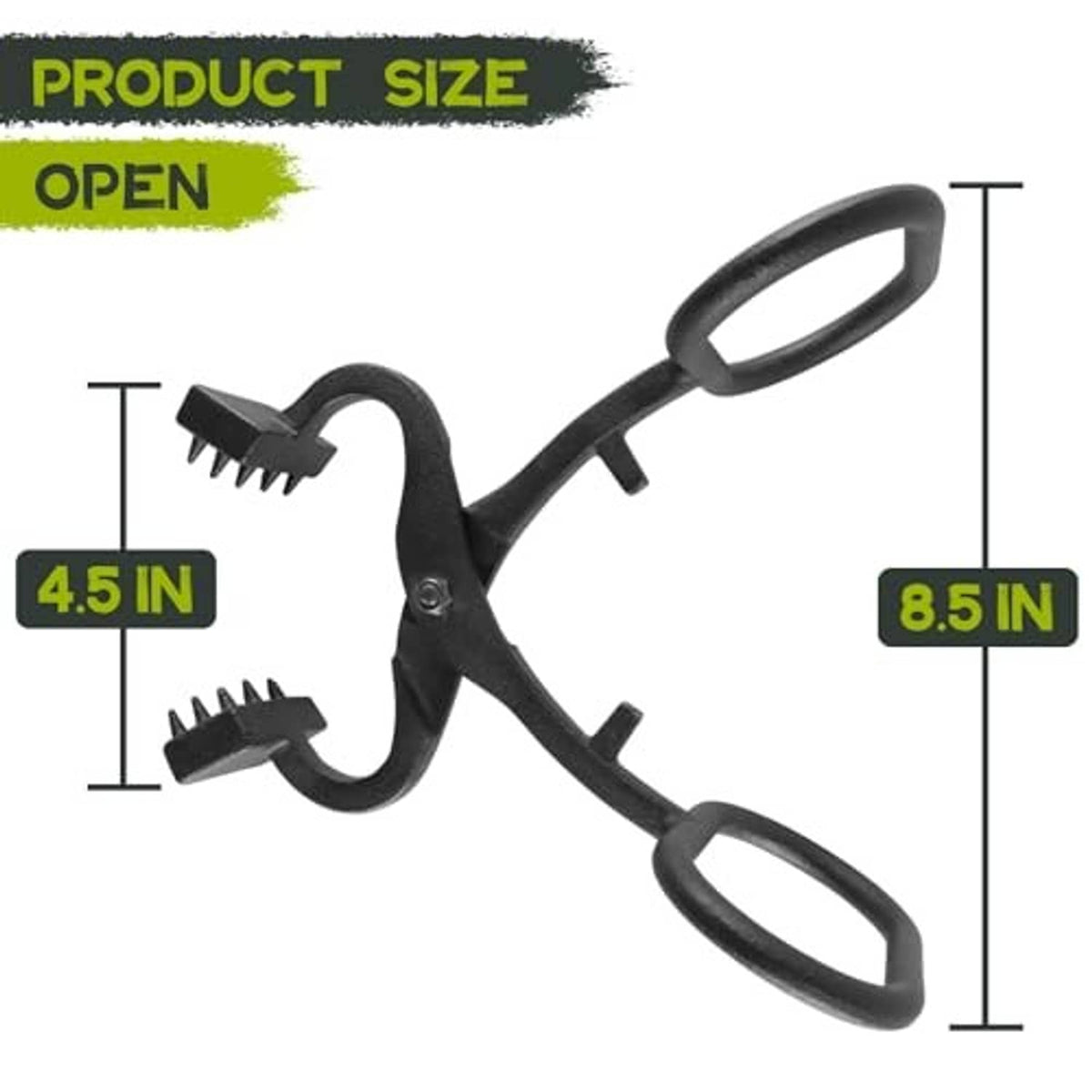 Claw hide puller tool shown open, with serrated gripping claws and loop handles