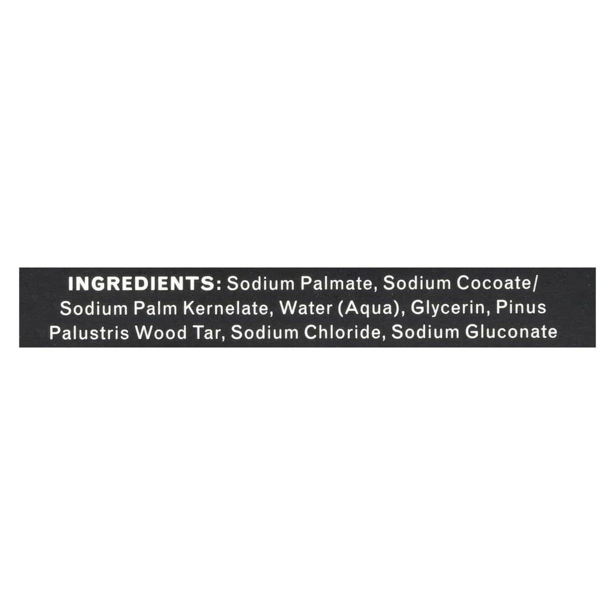 Pine tar soap ingredients text panel with listed components and net weight