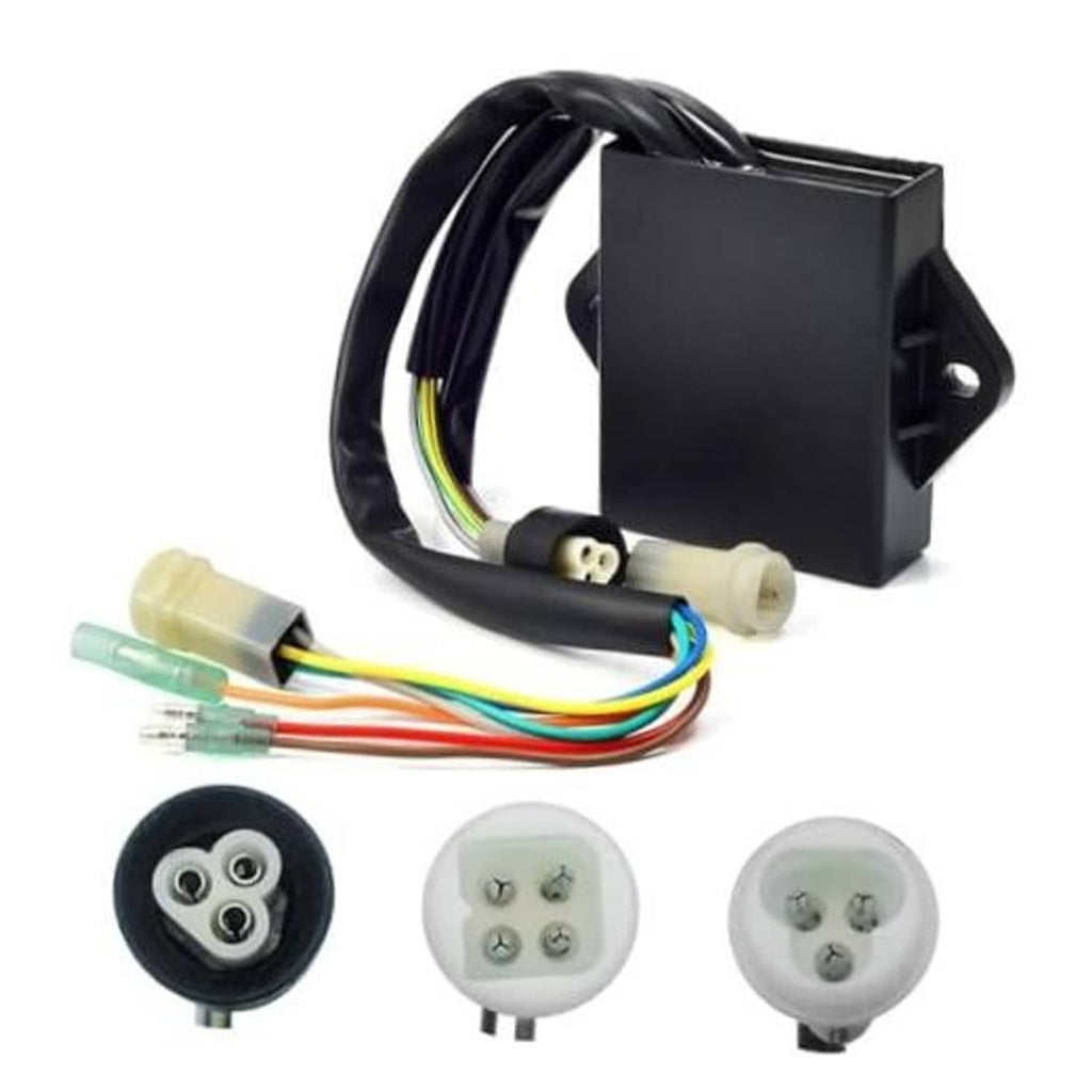 Ignition control box kit with wiring harness, connectors, and matching plug sockets