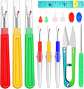 Seam ripper set with green and blue handles plus red, yellow, and multicolor tools