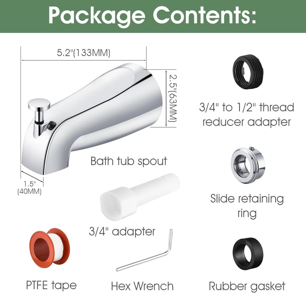 Bathtub tub spout replacement kit with adapters, retaining ring, gasket, and wrench