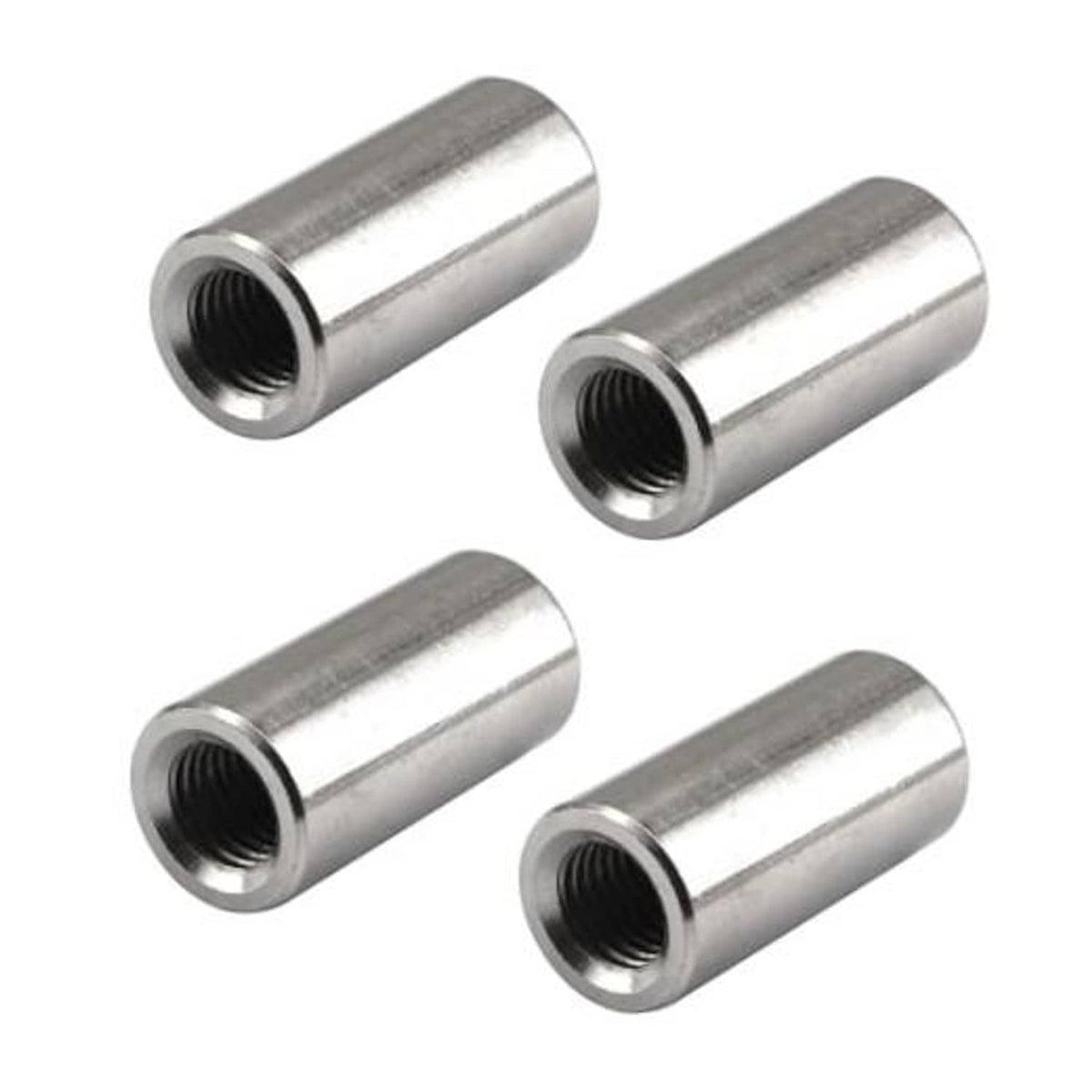 Stainless steel sleeve connector nuts, tubular body with internal threads (set of 4)