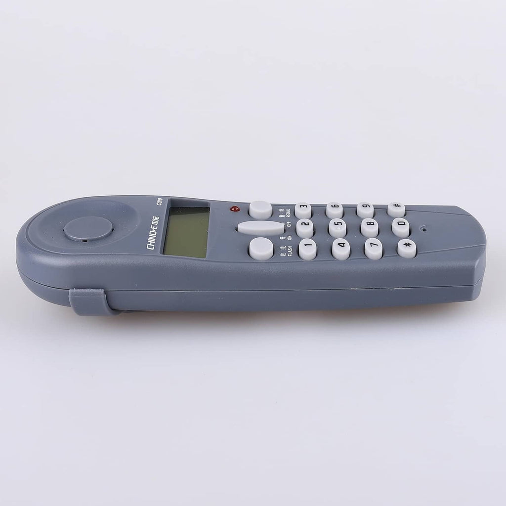 Phone line tester side view with keypad, LCD, and round power button