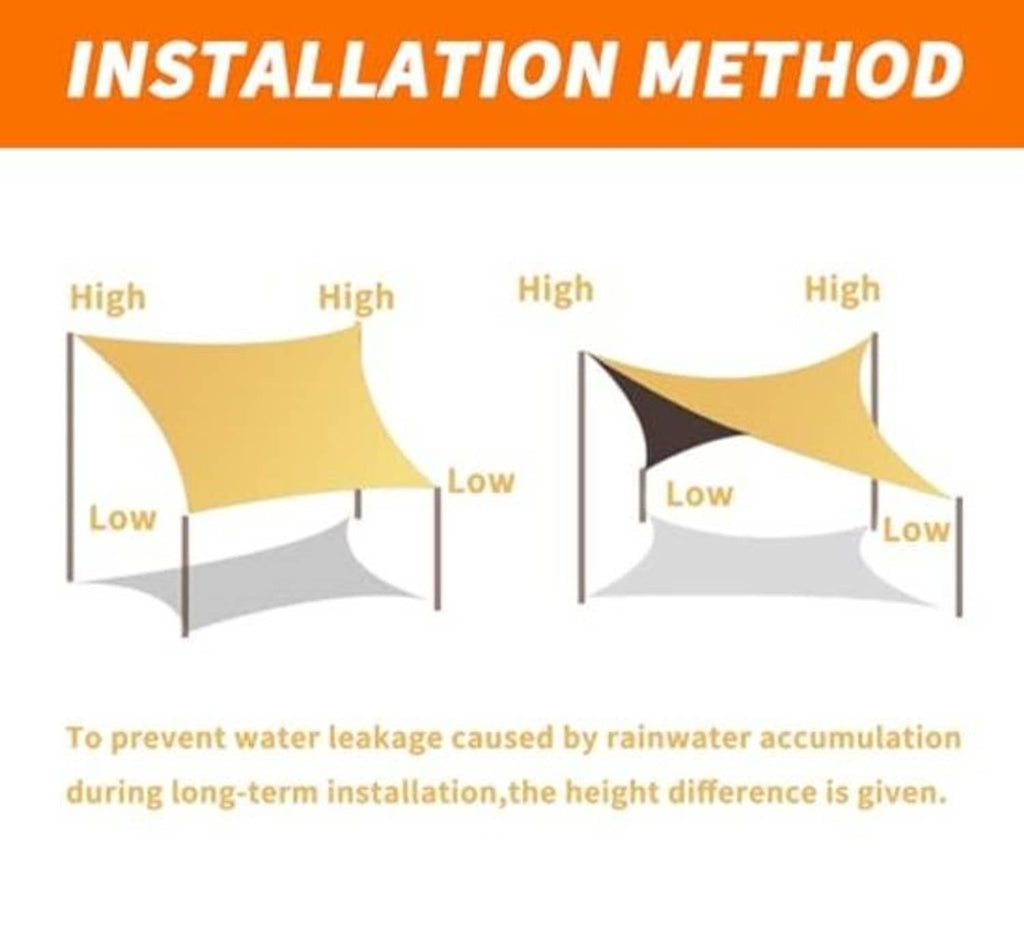 Triangle shade sail installation method diagram with low and high height