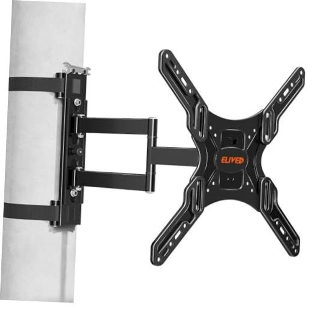 Black TV mount arm assembly with pillar bracket and VESA mounting holes