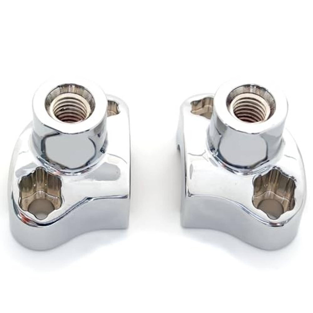 Chrome handlebar riser pair with threaded mounting openings and top central socket