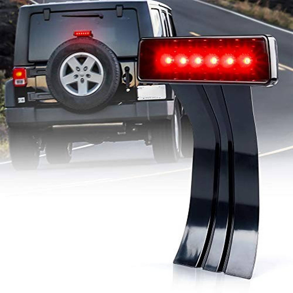 LED third brake light, smoke lens cover with bright red LED segments on high-mount bracket