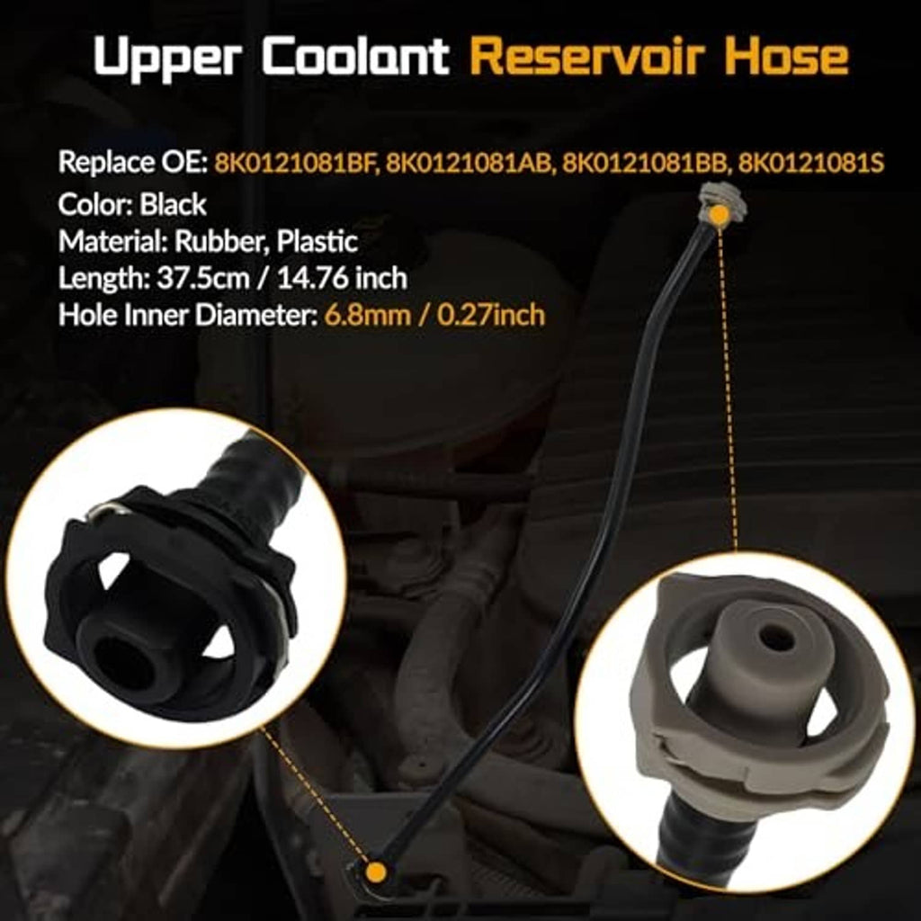 Upper coolant reservoir hose with black rubber line and gray connector cap