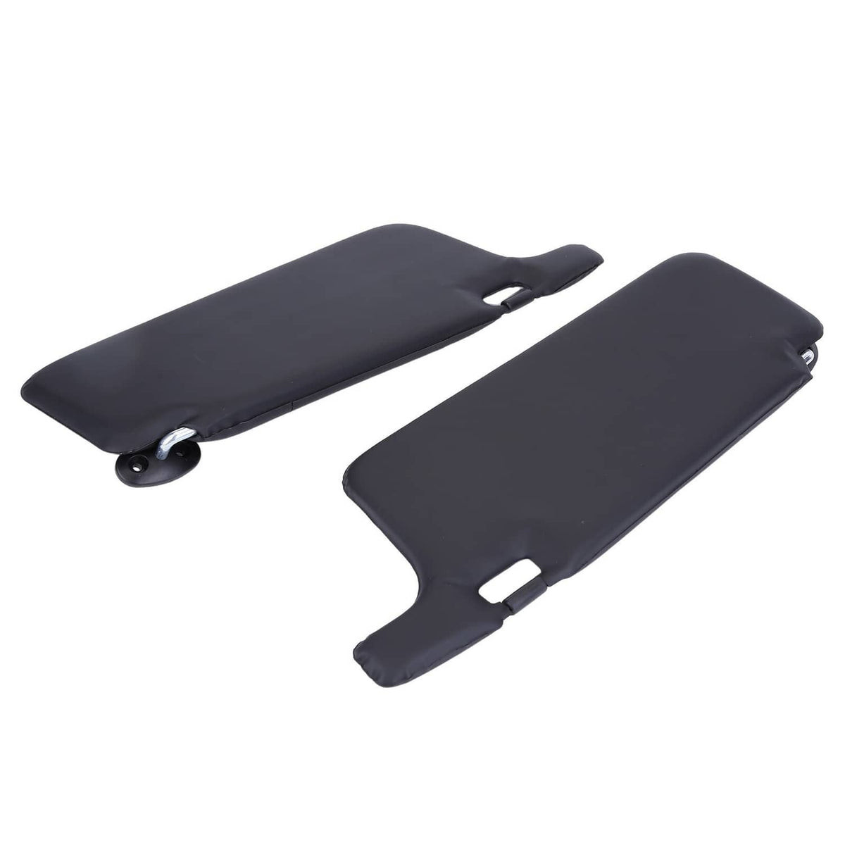 Black sun visors showing hinge ends and mounting brackets