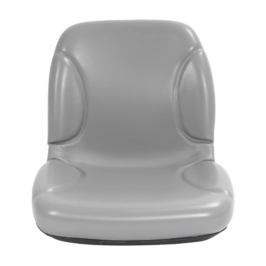 Light gray tractor seat with padded backrest and smooth arm contours