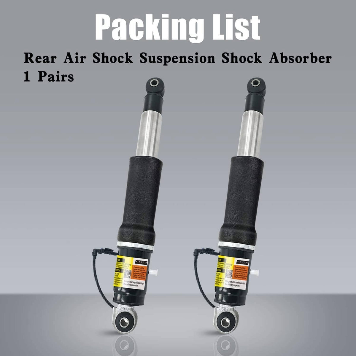 Rear air shock absorber pair with black boots and silver piston rods