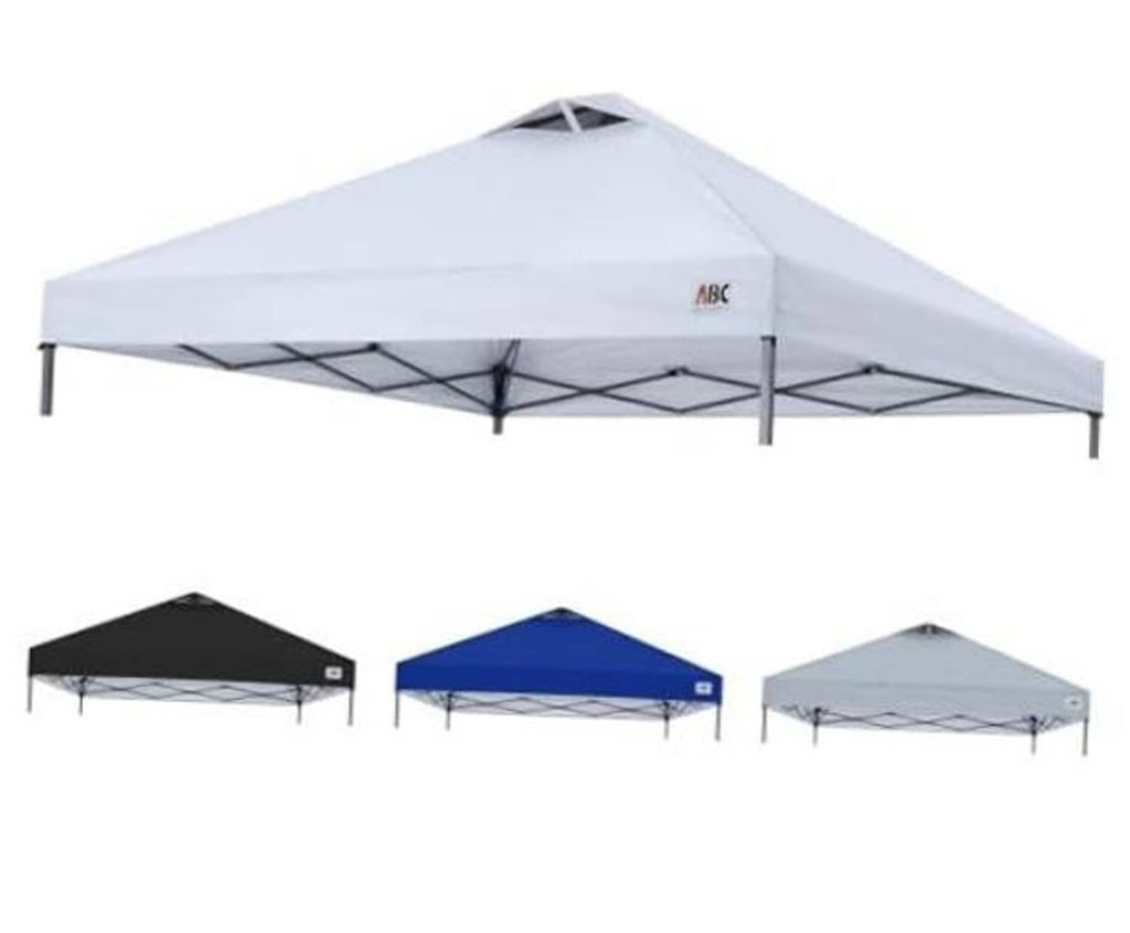 White 10x10 pop-up canopy top with vented peak and steel support frame