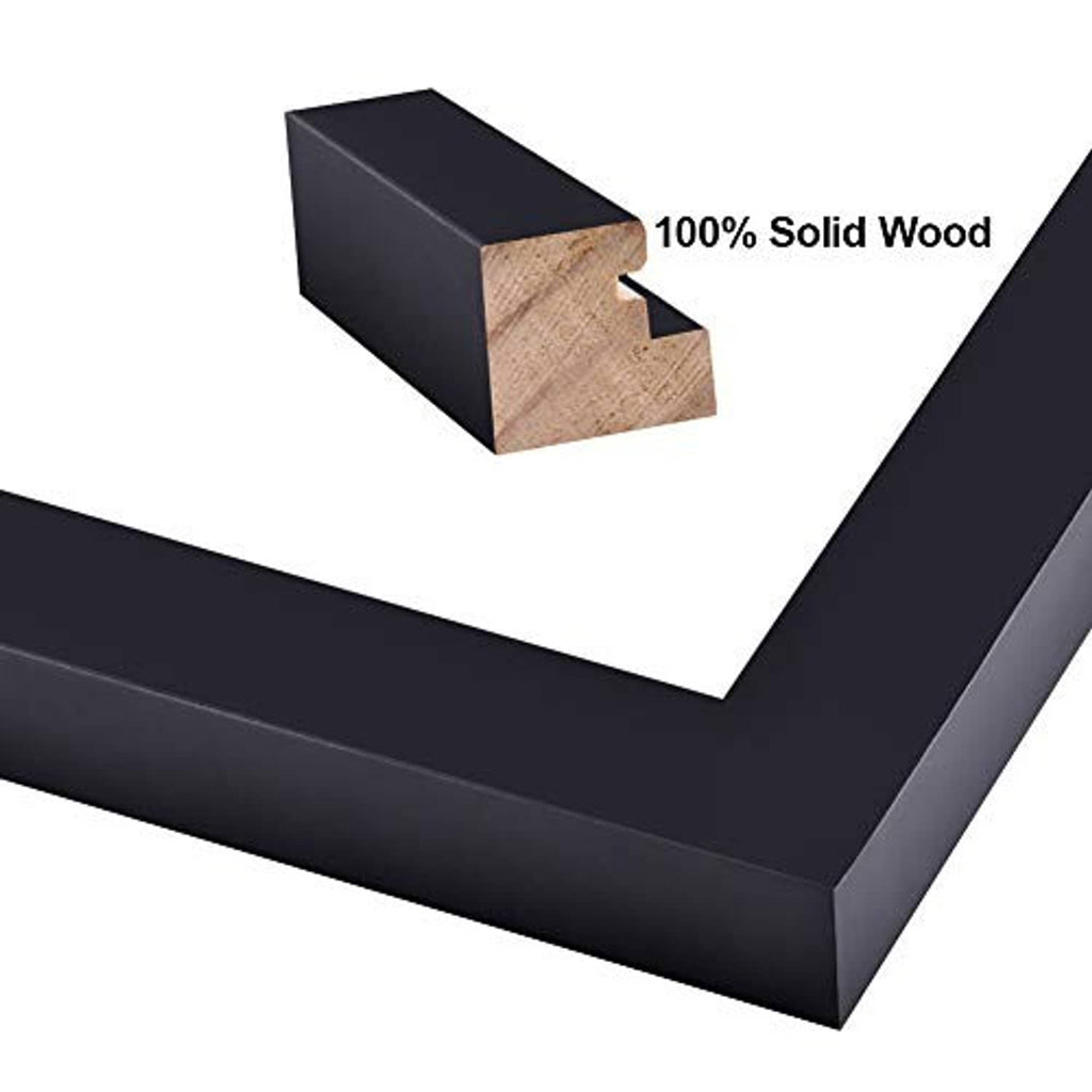 Black solid-wood picture frame corner with 3-sided mitered design