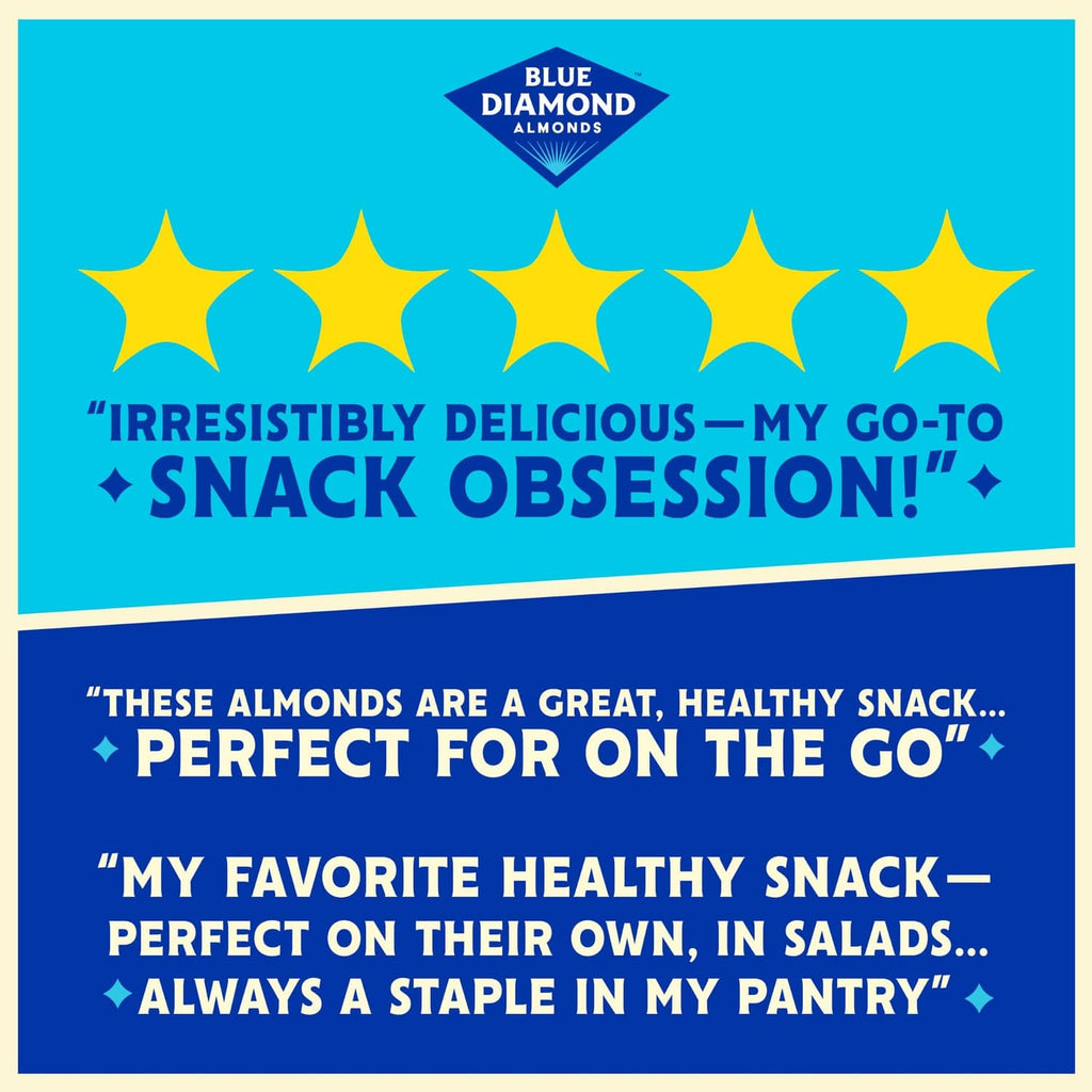 Customer quote panel for Blue Diamond wasabi & soy sauce almonds with star ratings