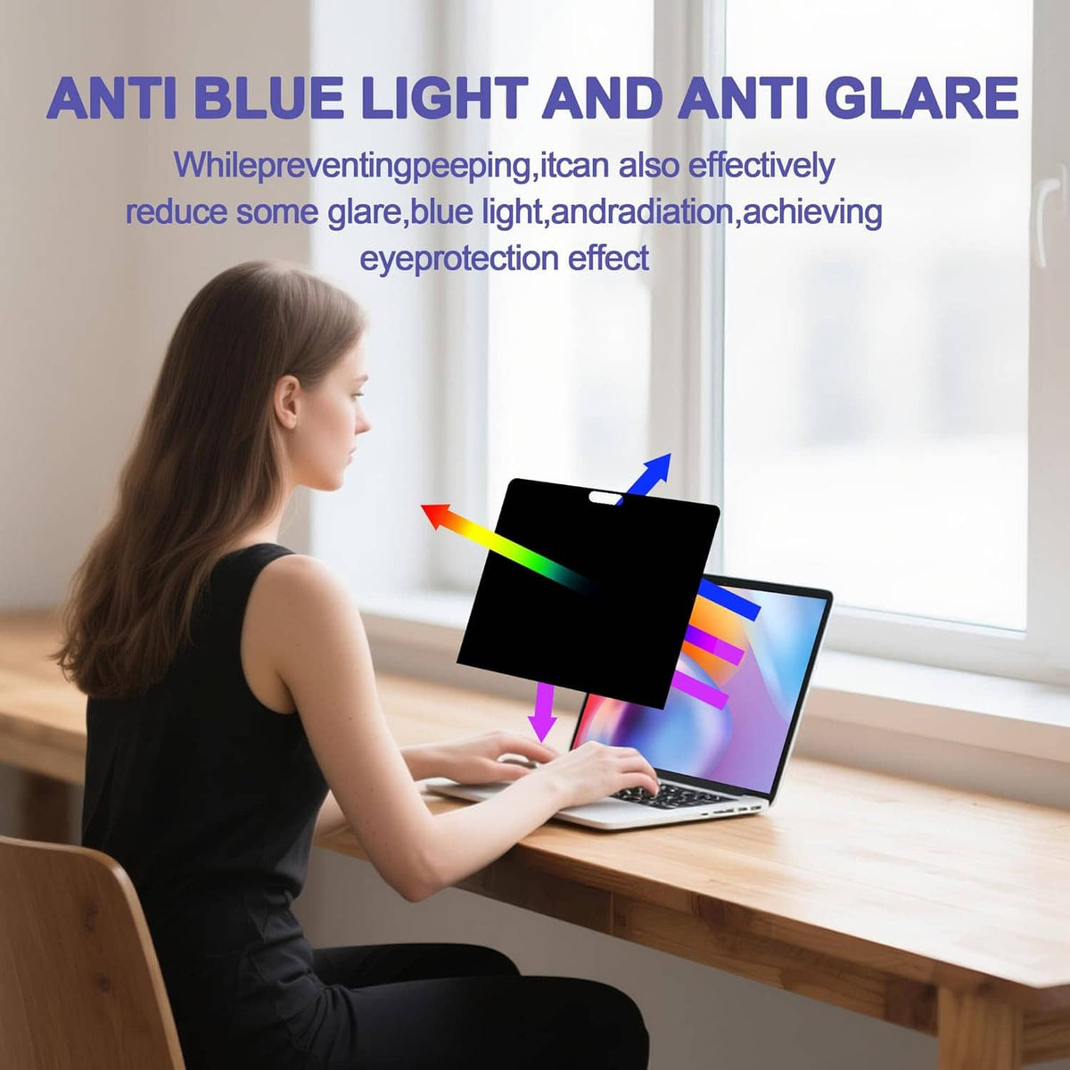 Anti-blue light anti-glare privacy screen protector on a laptop screen