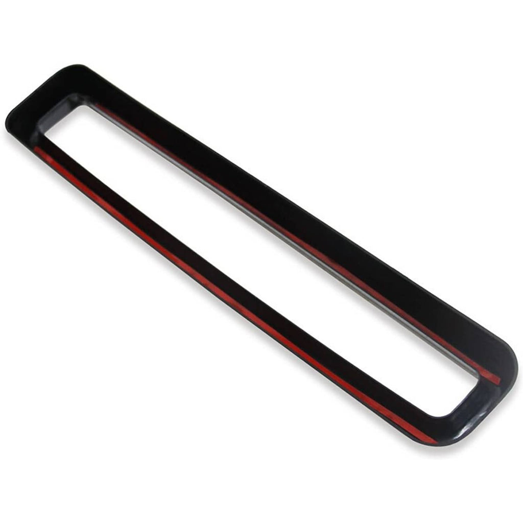 Black grille insert trim bar with red edge accent stripe and rectangular opening