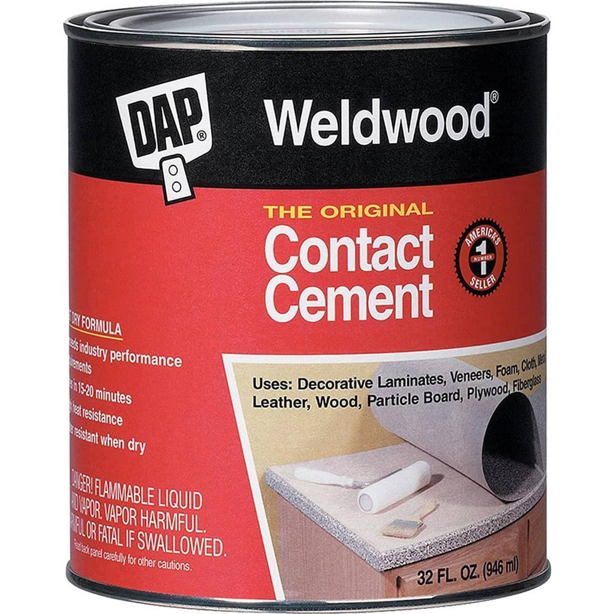 DAP Weldwood Original contact cement, tan can, 32 fl oz