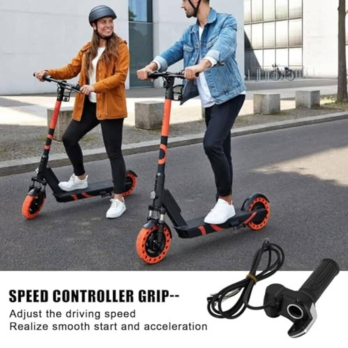 Half-twist throttle grips with LED display controller on scooter handlebar