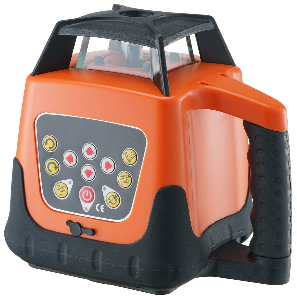 Orange and black 360° rotary self-leveling laser level with front control panel
