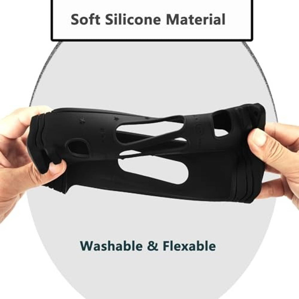 Black silicone speaker case, washable and flexible with large handhold cutout