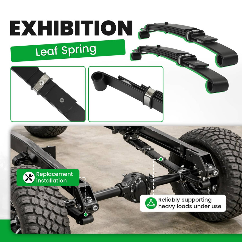 4-leaf rear leaf spring kit with black springs and bracket components