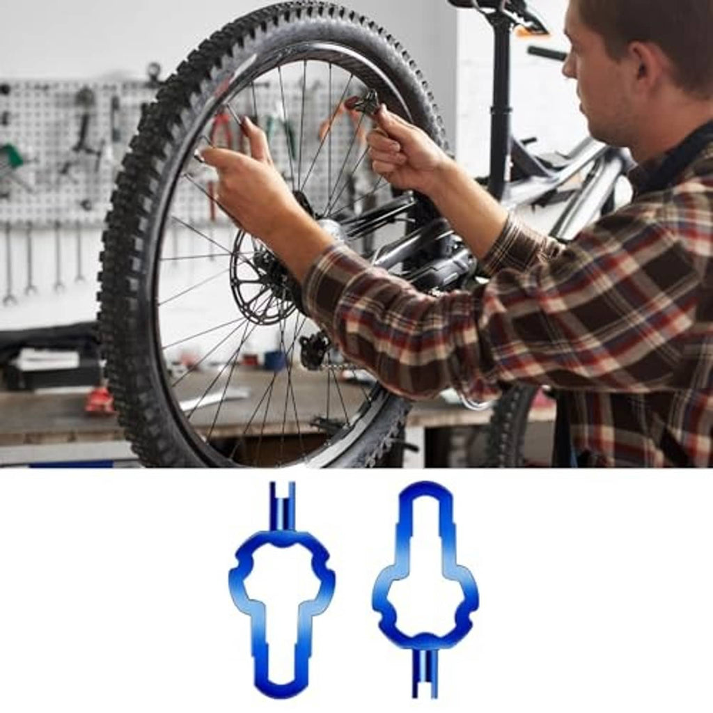 Blue Presta valve core removal tools with two interchangeable ends for valve work.