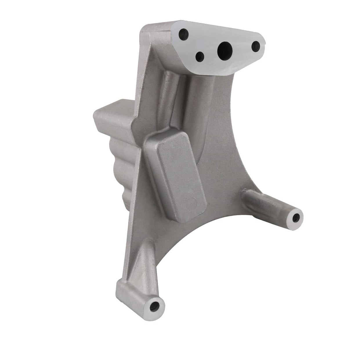 Turbo exhaust housing pedestal with smooth outer casting and bolt holes, silver finish