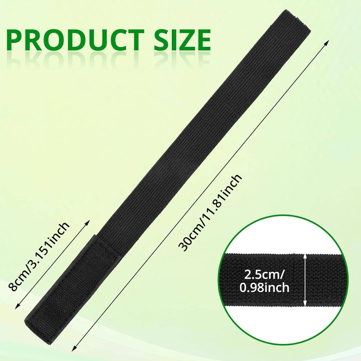 Black boot blousing strap, long woven band with hook-and-loop closure and size markings