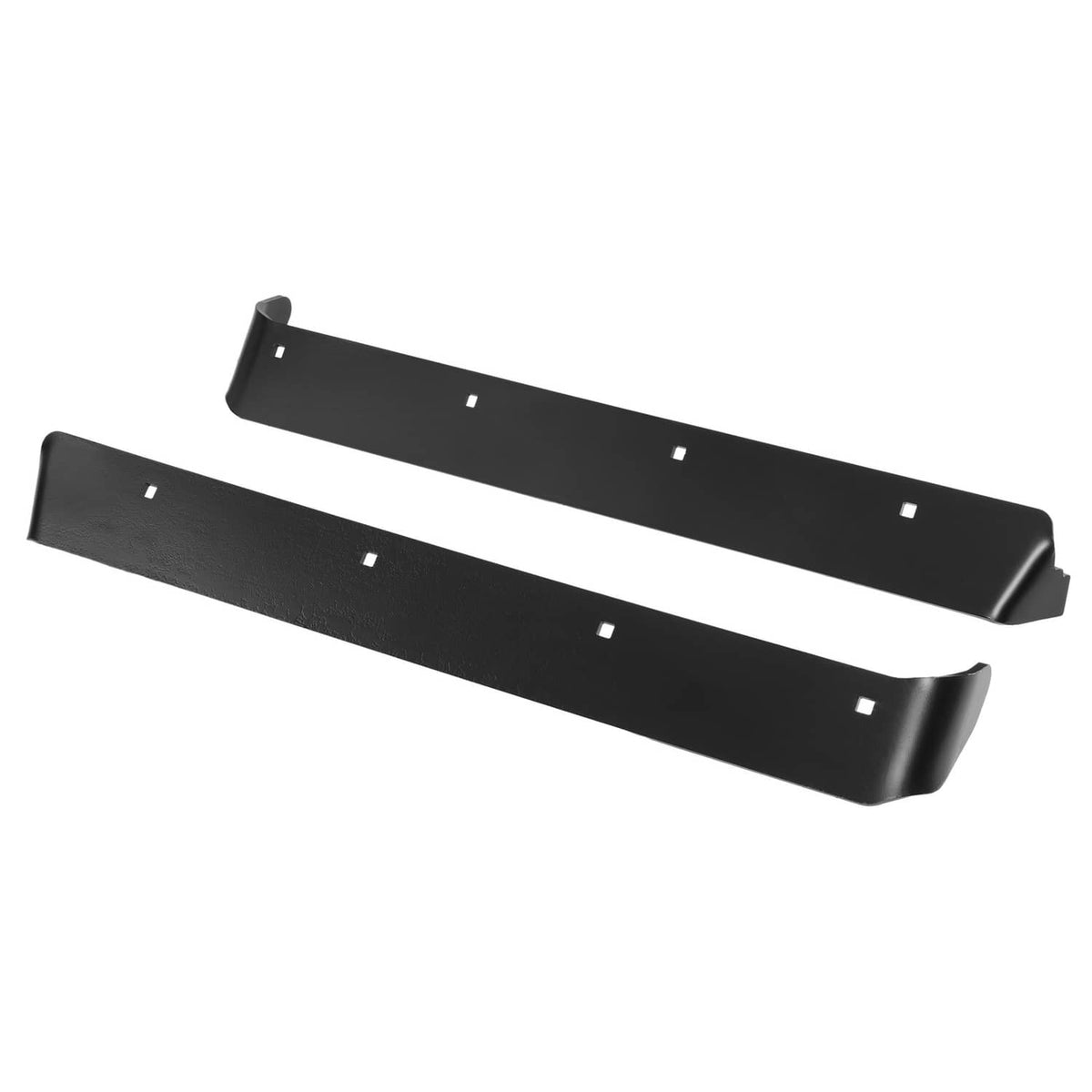 Pair of black snow plow cutting edge blades with wide mounting holes