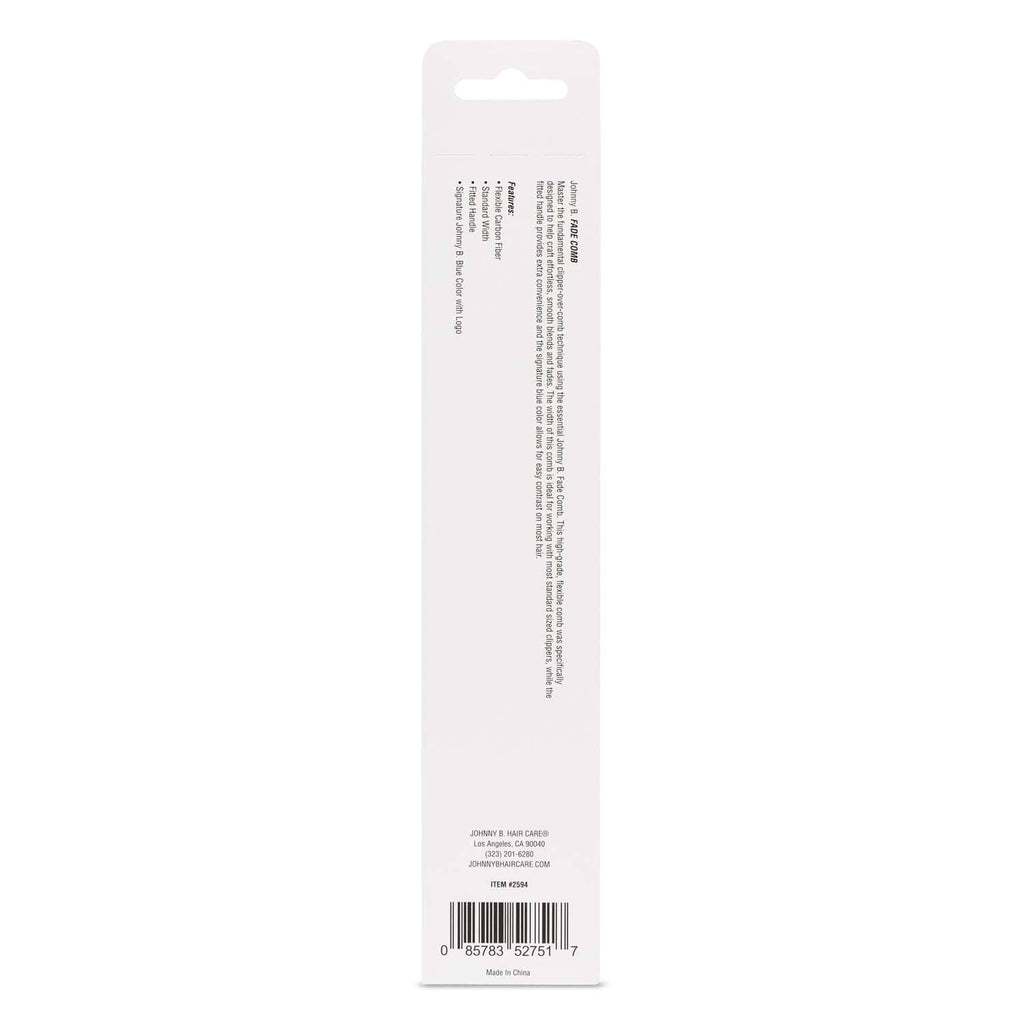 Back of retail packaging for dark blue hair combs, barcode and details