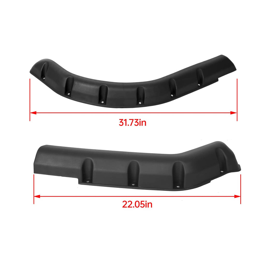 Black fender flare set with length measurements shown in inches