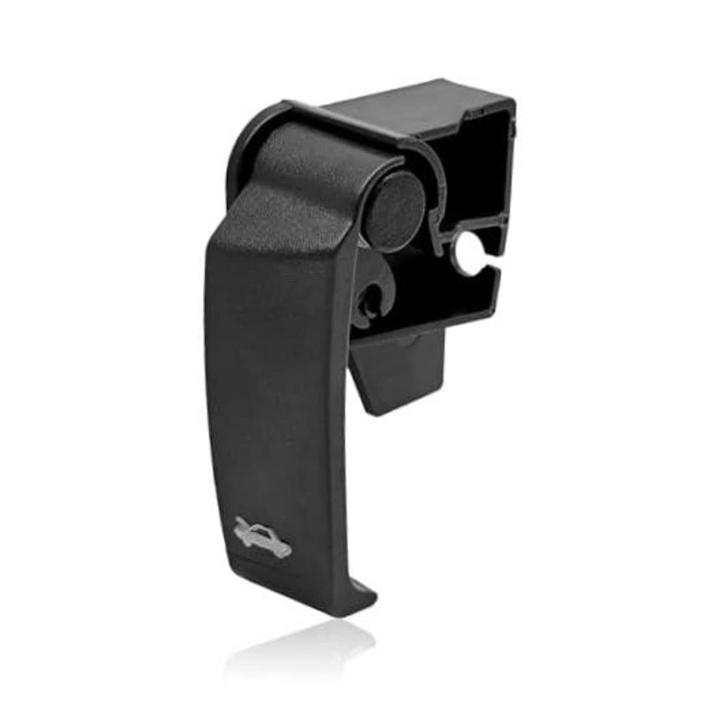 Black hood latch release pull handle with circular lock button and mounting bracket