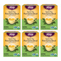 Yogi green tea decaf tea boxes, yellow 6-pack, front view