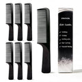 Set of 6 black barber hair combs with textured non-slip handles and fine teeth