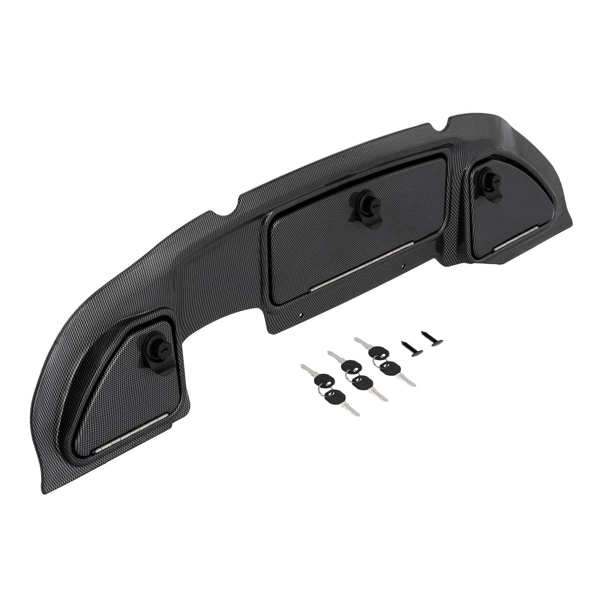 Dash kit with carbon fiber finish, central screen slot, and included screws/locks