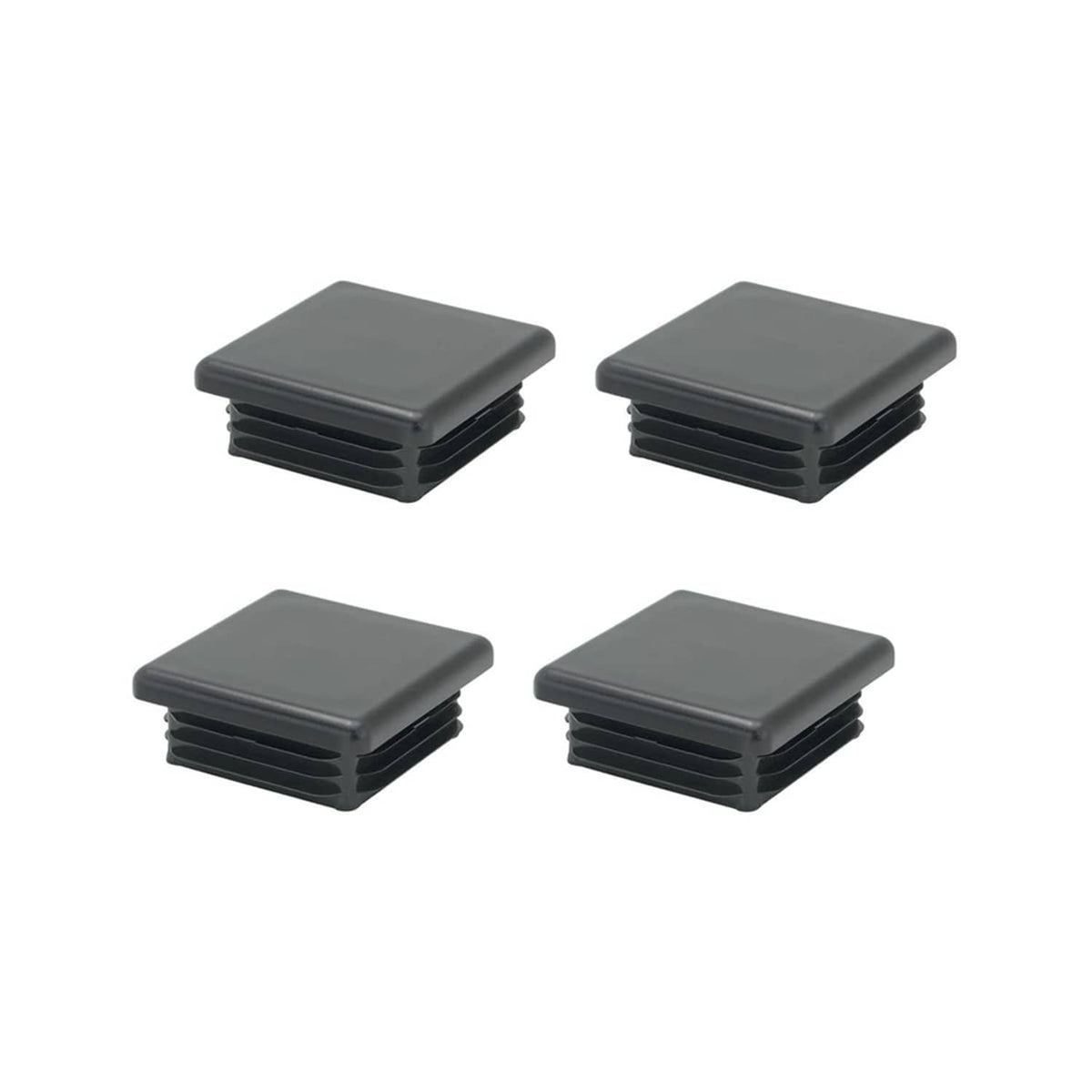 Black square plastic tubing end caps, 2 in (50 mm), 4-pack