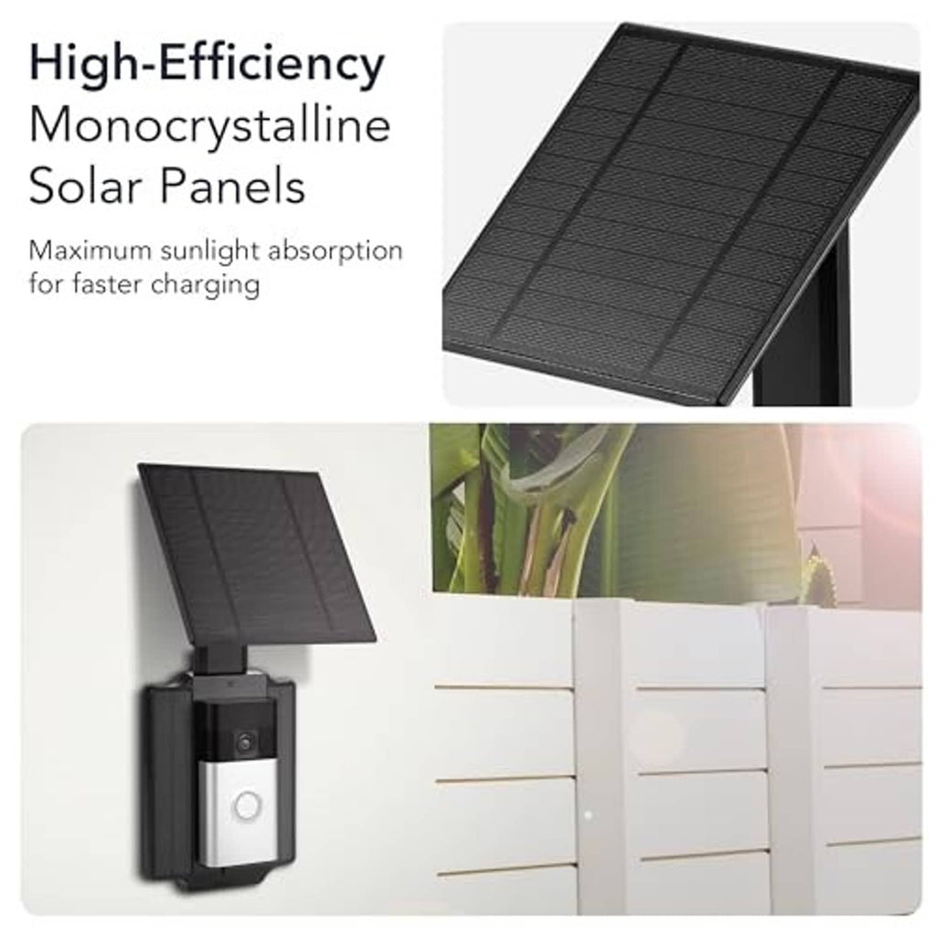 Monocrystalline solar panel with wall-mounted doorbell charger, dark gray