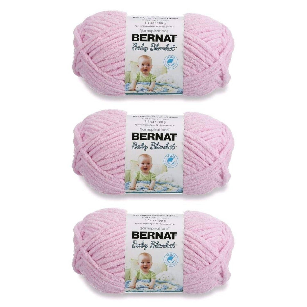 Bernat Baby Blanket pink bulky roving yarn skeins, 3-pack