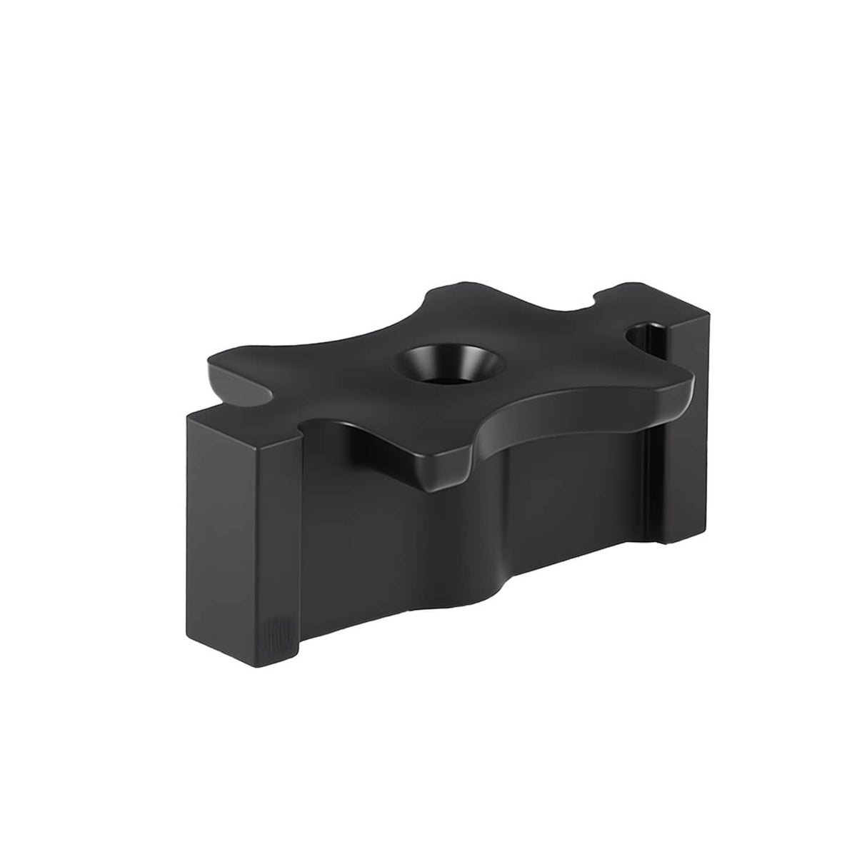 Black low-profile deck T clip fastener with screw hole opening