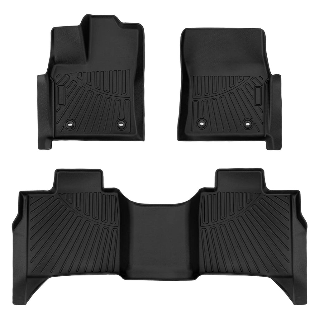Black all-weather floor mat liners with textured channels and anti-slip nibs