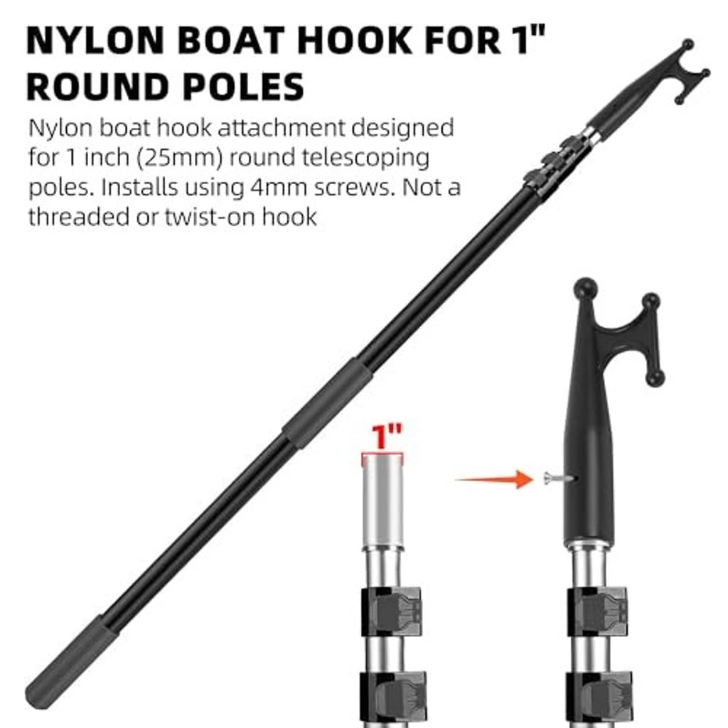 Black nylon boat hook attachment for 1-inch poles, screw-mount base and fork