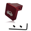 Red hood latch release handle with wrench icon, screw holes, and mounting screws