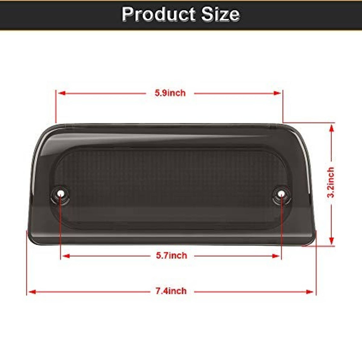 Smoked third brake light lens cover with dimensions diagram