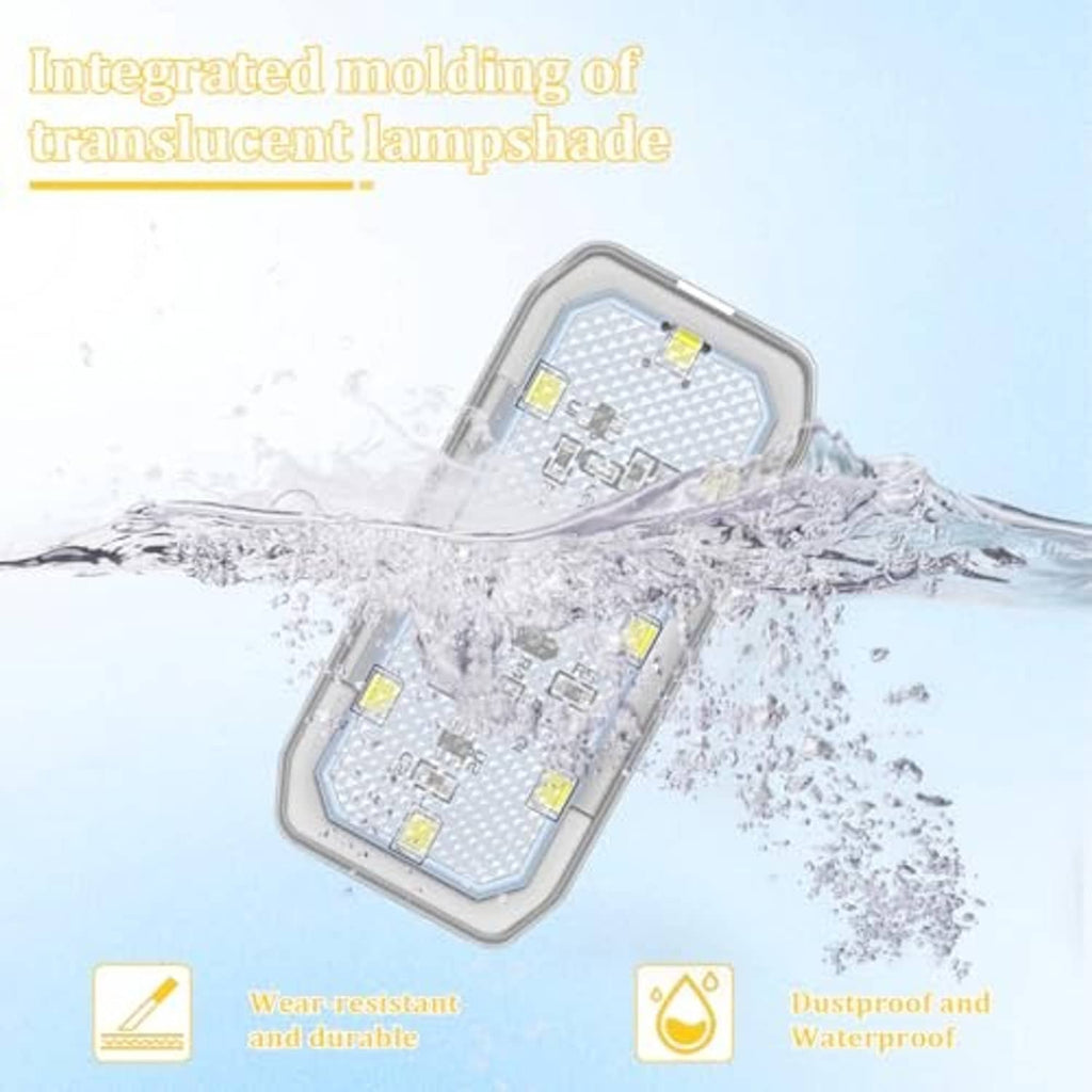 Two transparent magnetic LED car ambient lights with ice blue LEDs, rugged clear housings