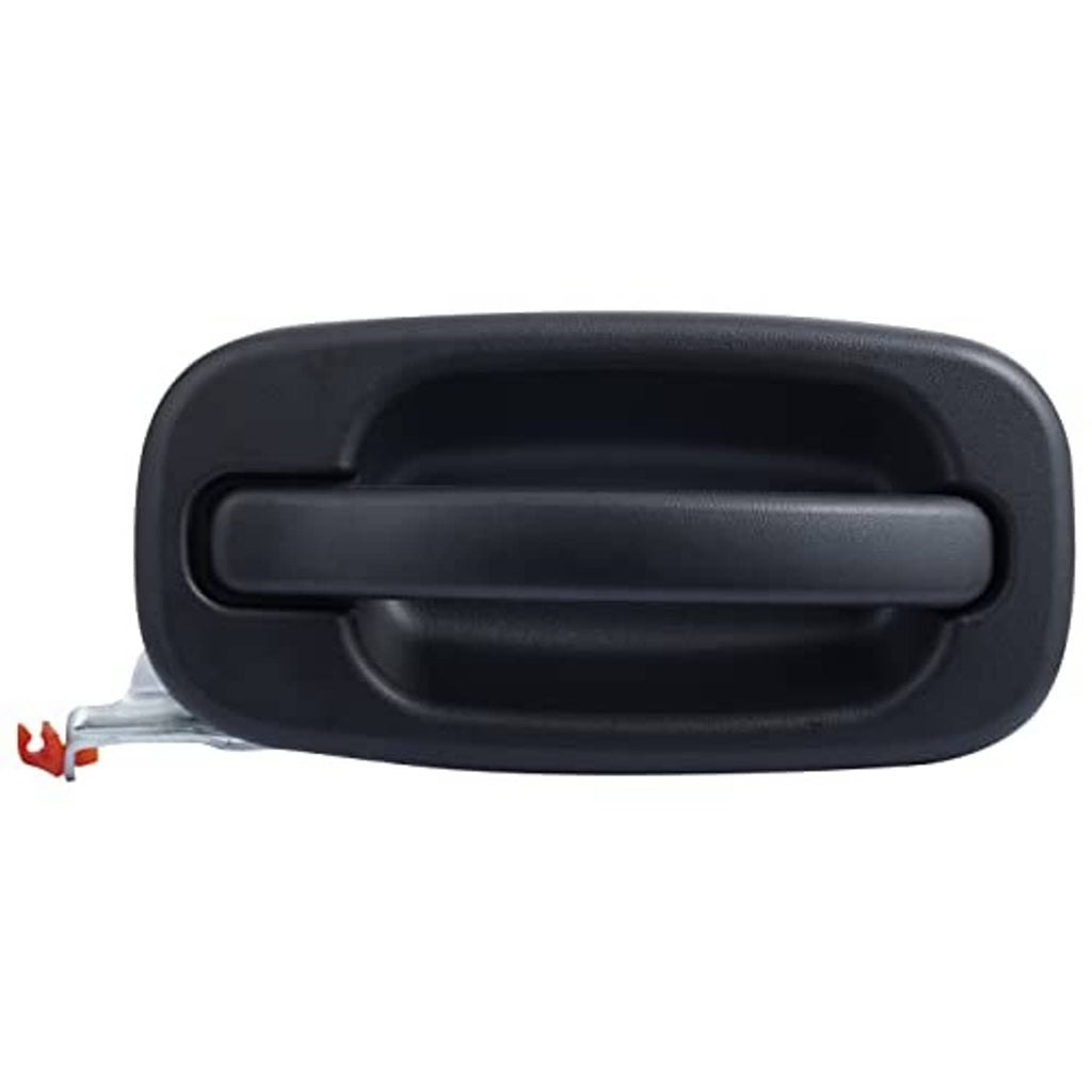 Textured black exterior door handle with recessed pull, side clips and bracket