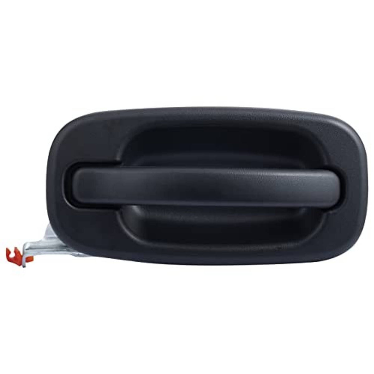 Textured black exterior door handle with recessed pull, side clips and bracket