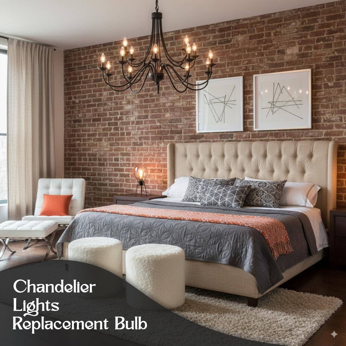 Chandelier light replacement bulbs with warm glow in a bedroom setting