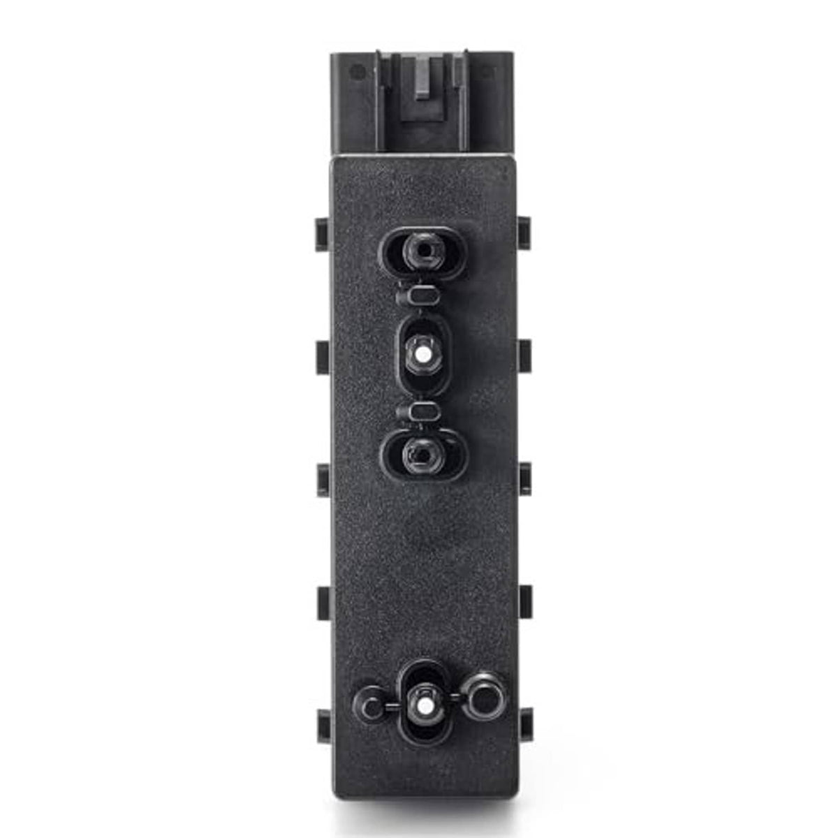 Power seat switch front view with three black buttons on dark textured body