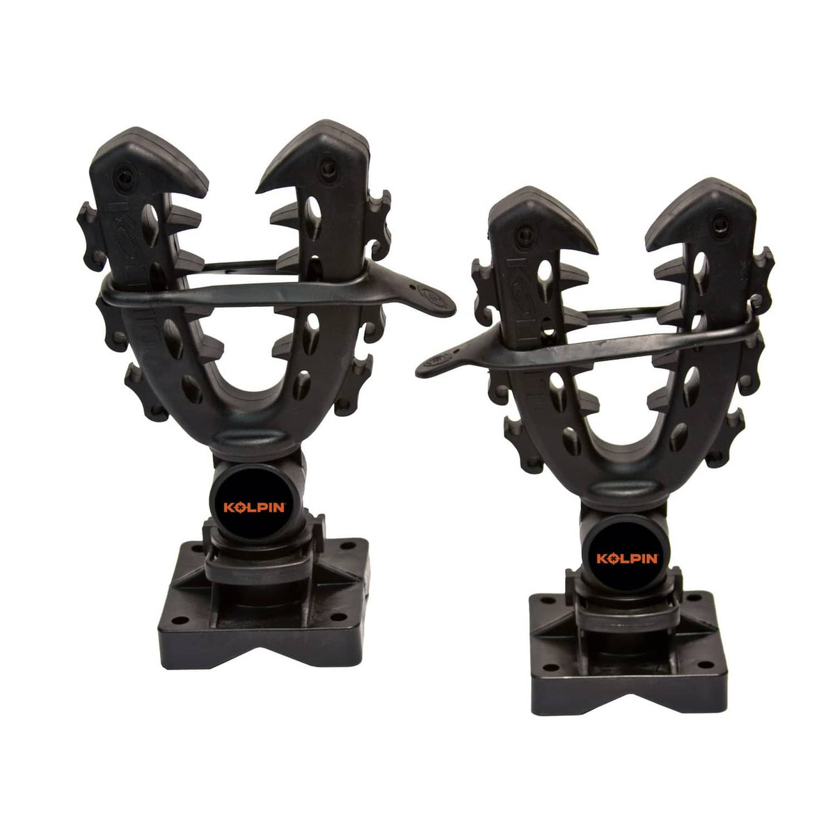 Black U-bolt gear mounting bracket with rotating clamp and base plate
