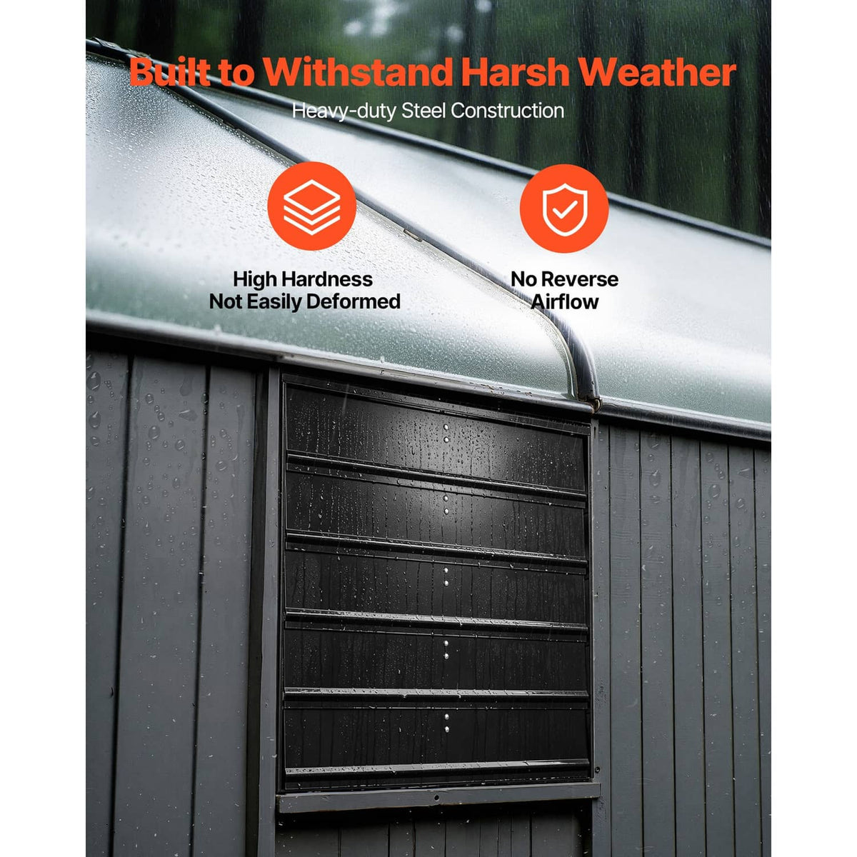Wall-mounted shutter exhaust fan weatherproof design diagram with metal frame
